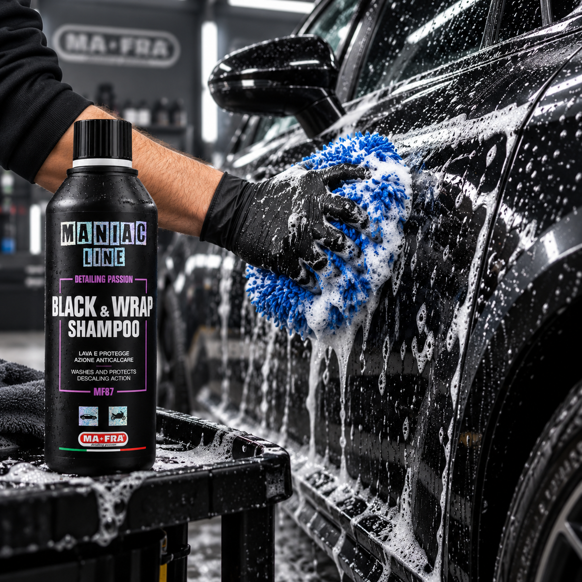 Black & Wrap Shampoo professionale 2 in 1 auto nere - MA-FRA Maniac Line