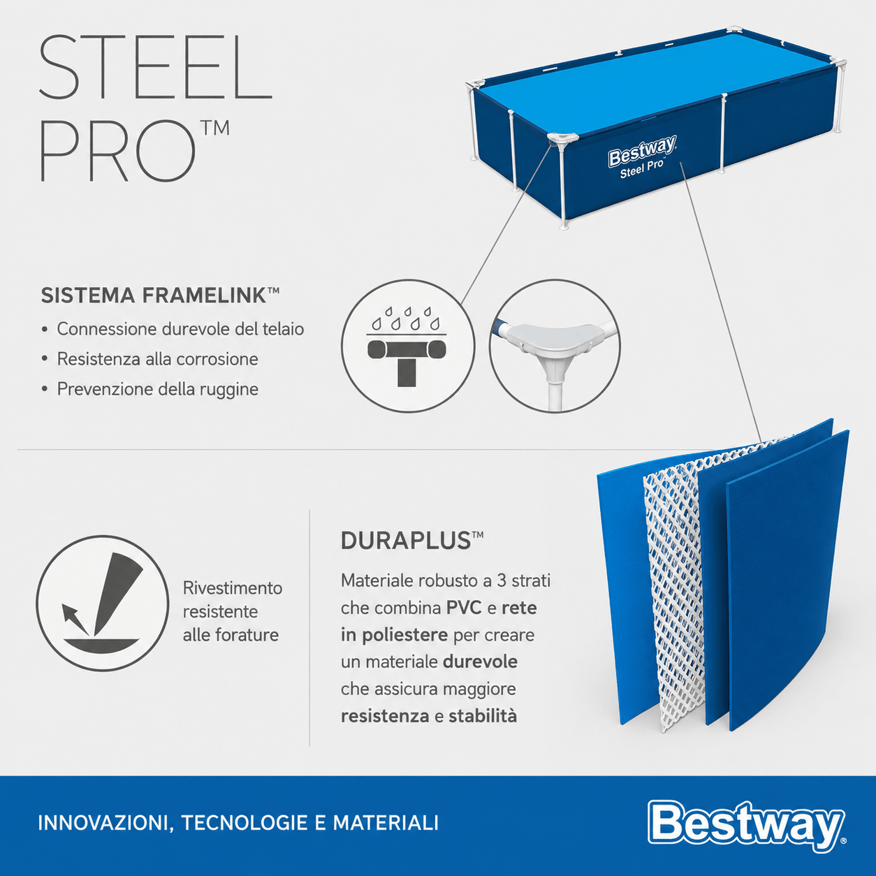 piscina fuori terra Bestway Steel Pro 221 x 150 x 43 cm - ELETTROFER