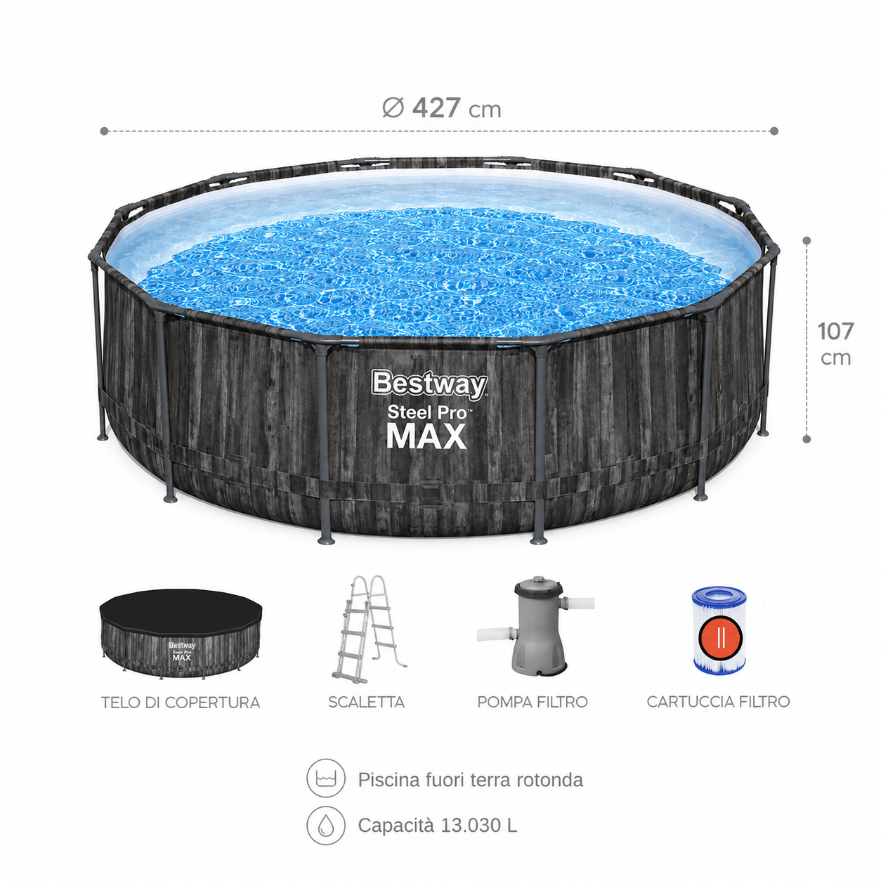 Piscina fuori terra Bestway Steel Pro Max 427 x 107 cm - ELETTROFER
