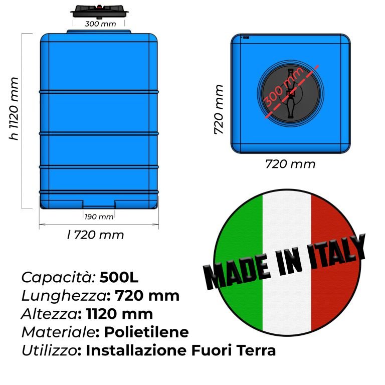 SERBATOIO VERTICALE IN POLIETILENE 500LT - ELETTROFER