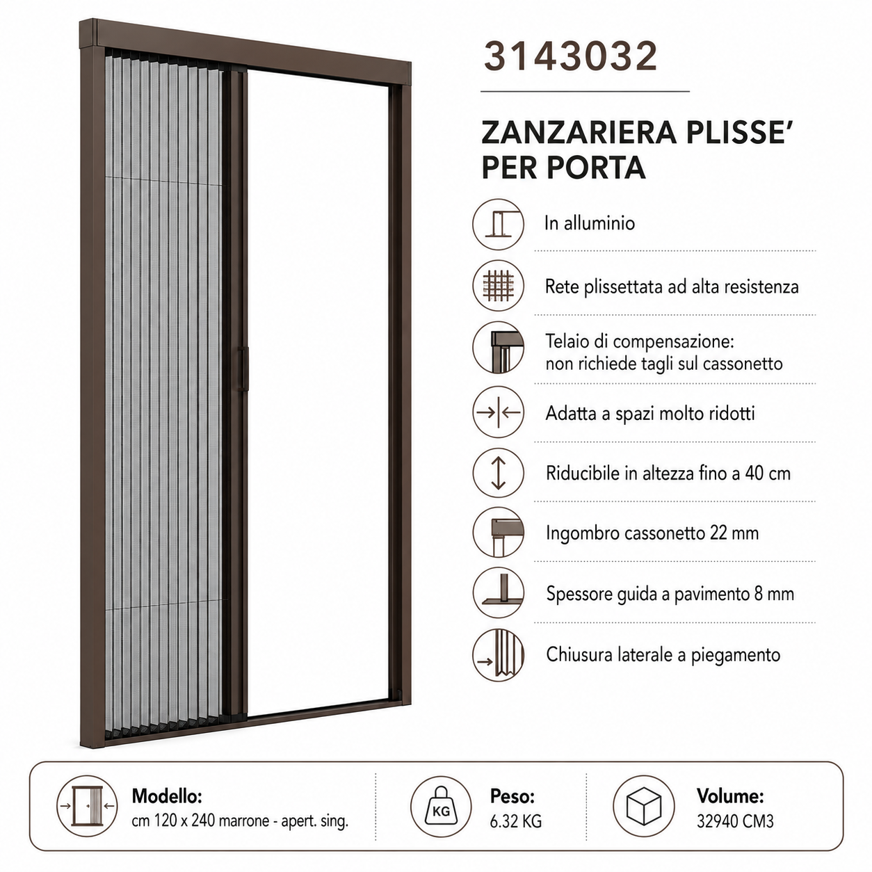 ZANZARIERA A PLISSÉ 120 x 240 cm