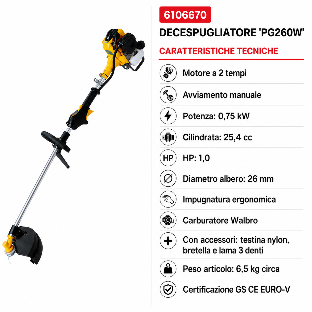 DECESPUGLIATORE A SCOPPIO PG260W LIF - 1,0 HP