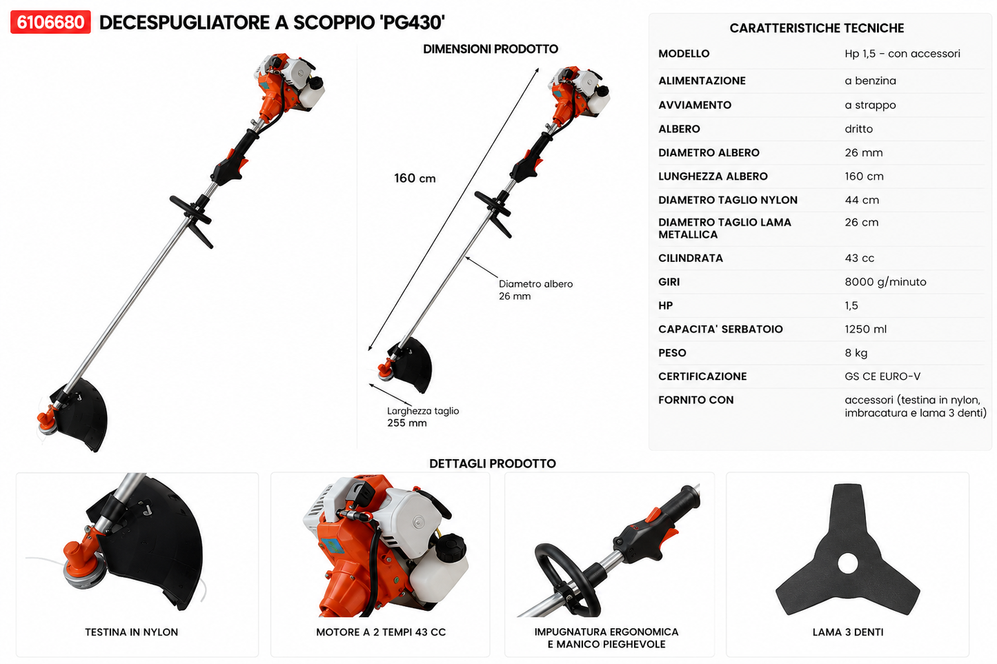 DECESPUGLIATORE A SCOPPIO PG430 LIF - 1,5 HP