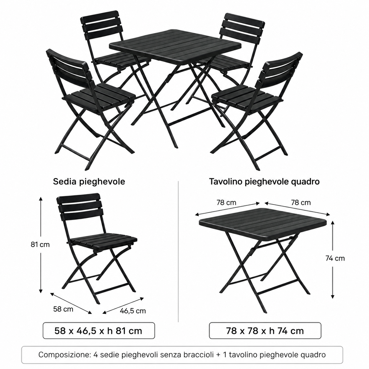 Set Tavolino e sedie da giardino
