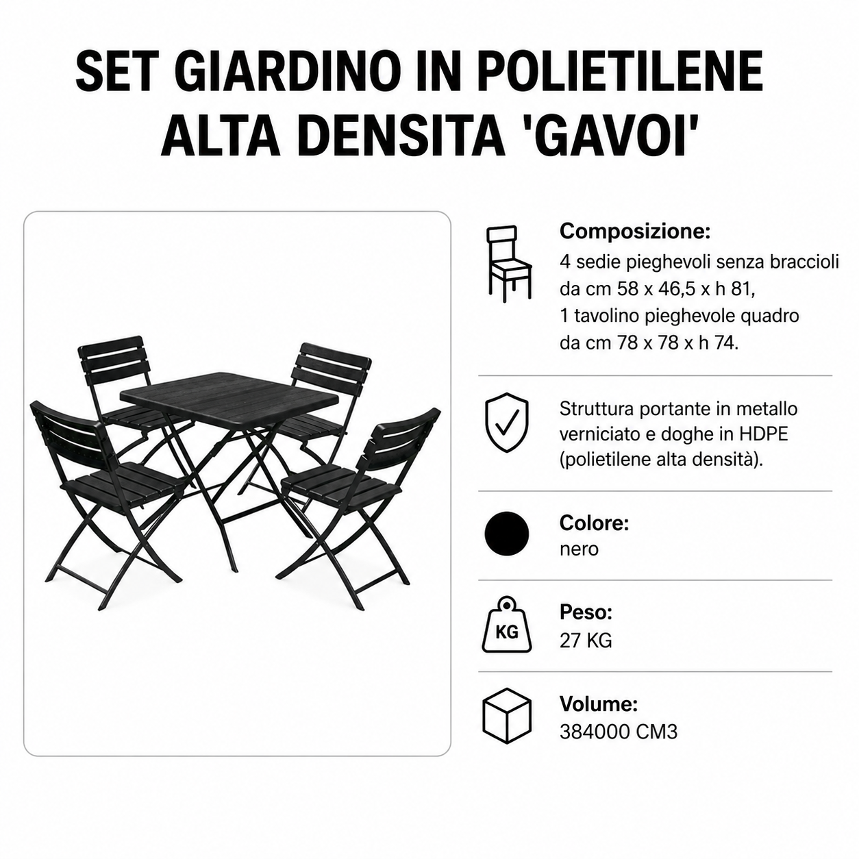 Set Tavolino e sedie da giardino