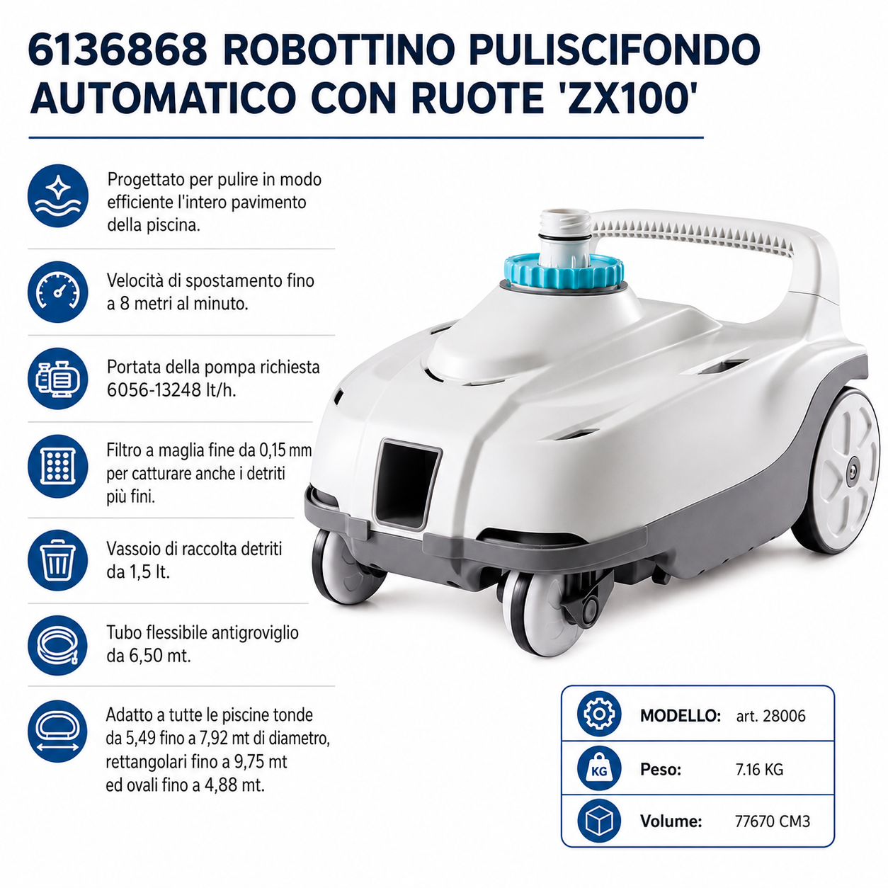 Robottino puliscifondo automatico con ruote ZX100 - INTEX