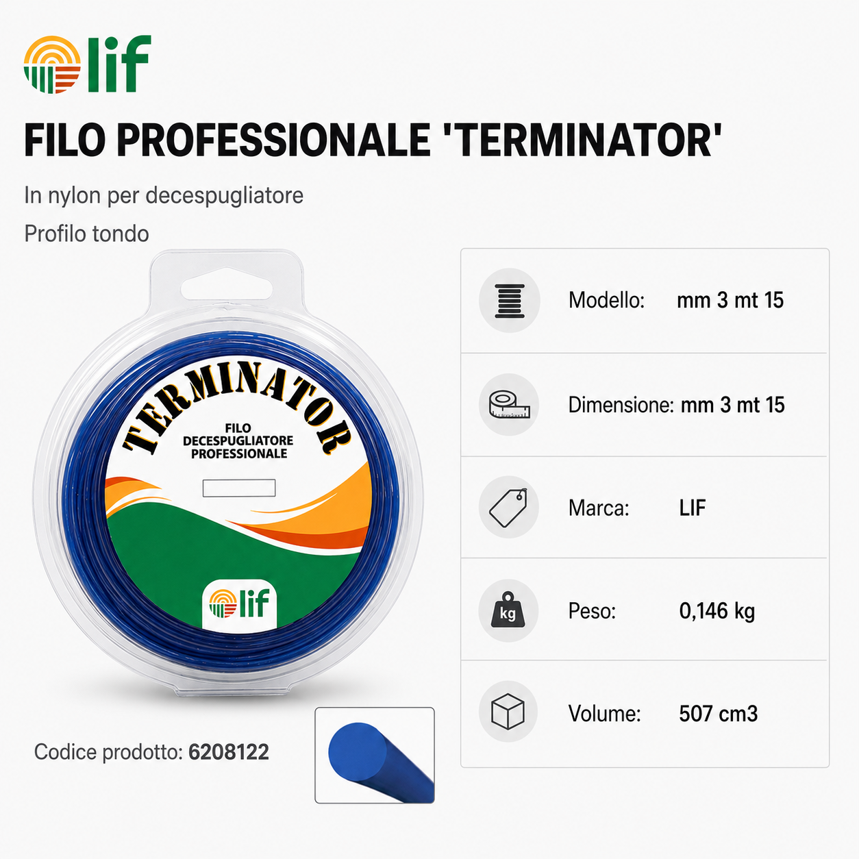 FILO DECESPUGLIATORE LIF TERMINATOR TONDO E QUADRO – Nylon Professionale (Varie Misure)