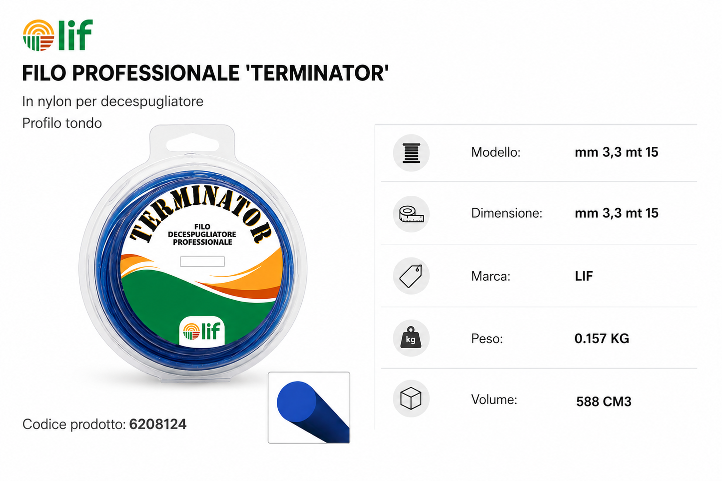 FILO DECESPUGLIATORE LIF TERMINATOR TONDO E QUADRO – Nylon Professionale (Varie Misure)