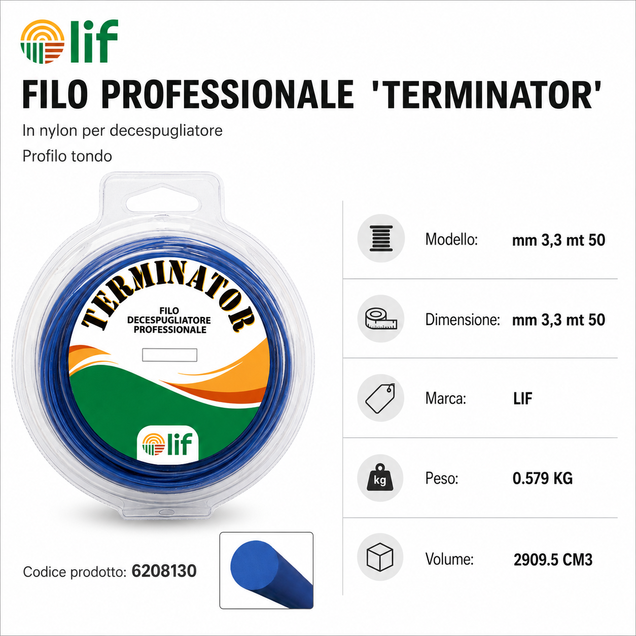 FILO DECESPUGLIATORE LIF TERMINATOR TONDO E QUADRO – Nylon Professionale (Varie Misure)