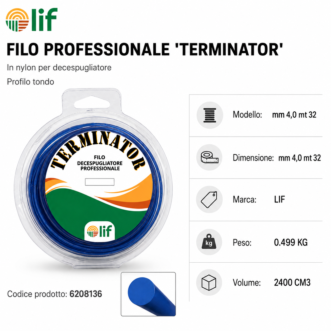 FILO DECESPUGLIATORE LIF TERMINATOR TONDO E QUADRO – Nylon Professionale (Varie Misure)
