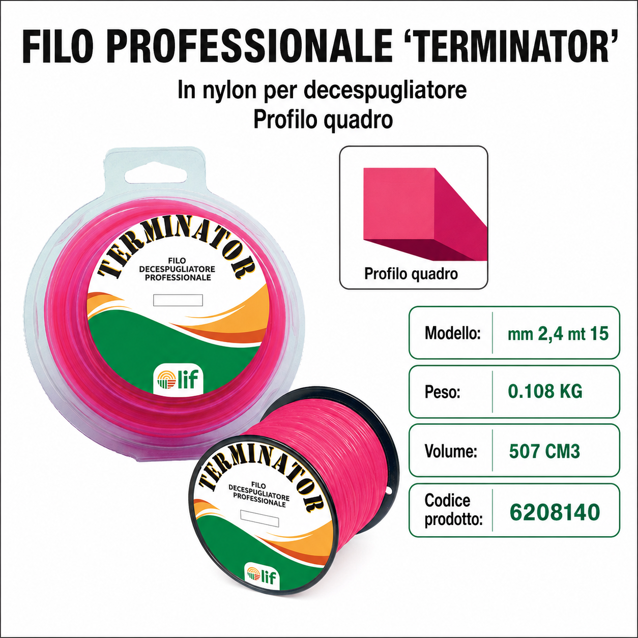 FILO DECESPUGLIATORE LIF TERMINATOR TONDO E QUADRO – Nylon Professionale (Varie Misure)