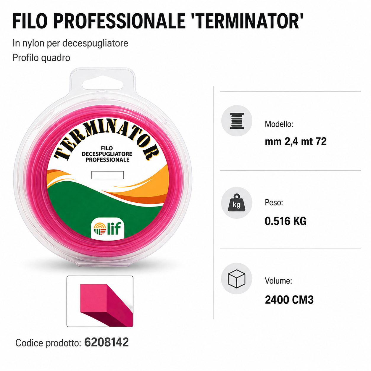 FILO DECESPUGLIATORE LIF TERMINATOR TONDO E QUADRO – Nylon Professionale (Varie Misure)