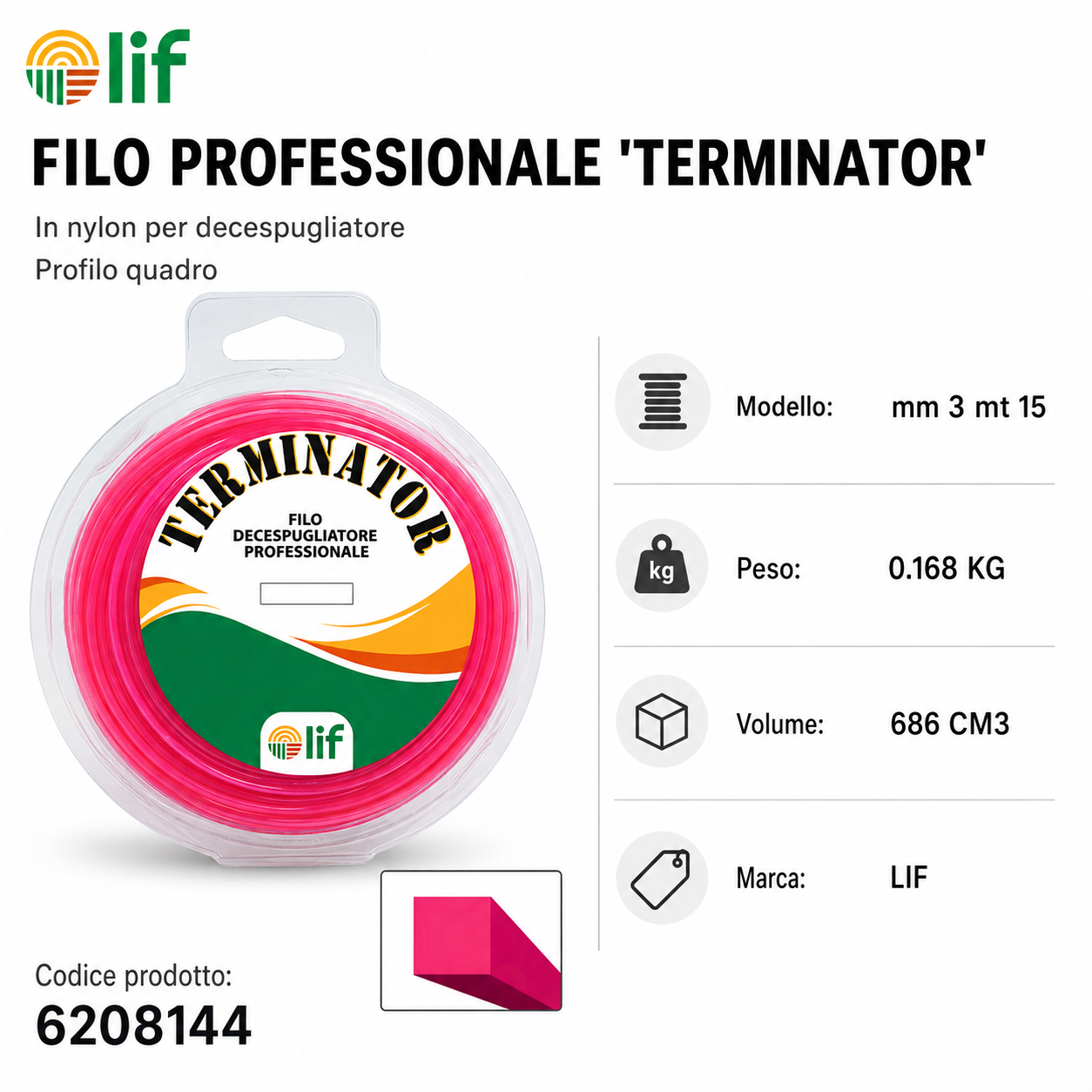 FILO DECESPUGLIATORE LIF TERMINATOR TONDO E QUADRO – Nylon Professionale (Varie Misure)