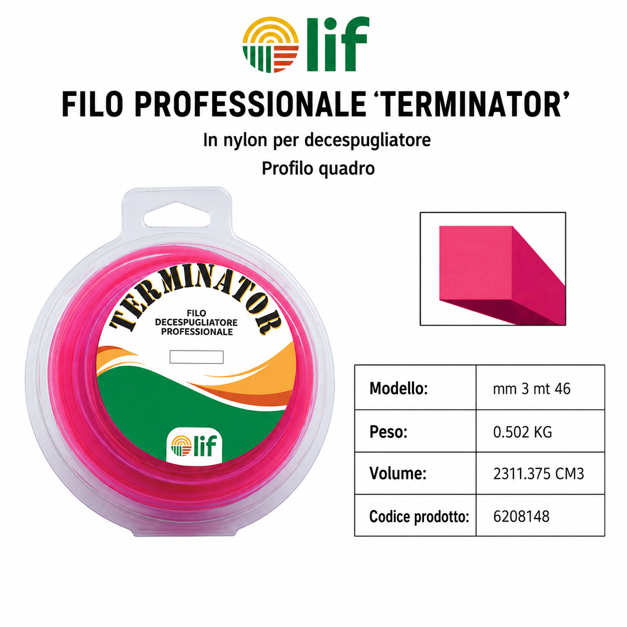 FILO DECESPUGLIATORE LIF TERMINATOR TONDO E QUADRO – Nylon Professionale (Varie Misure)