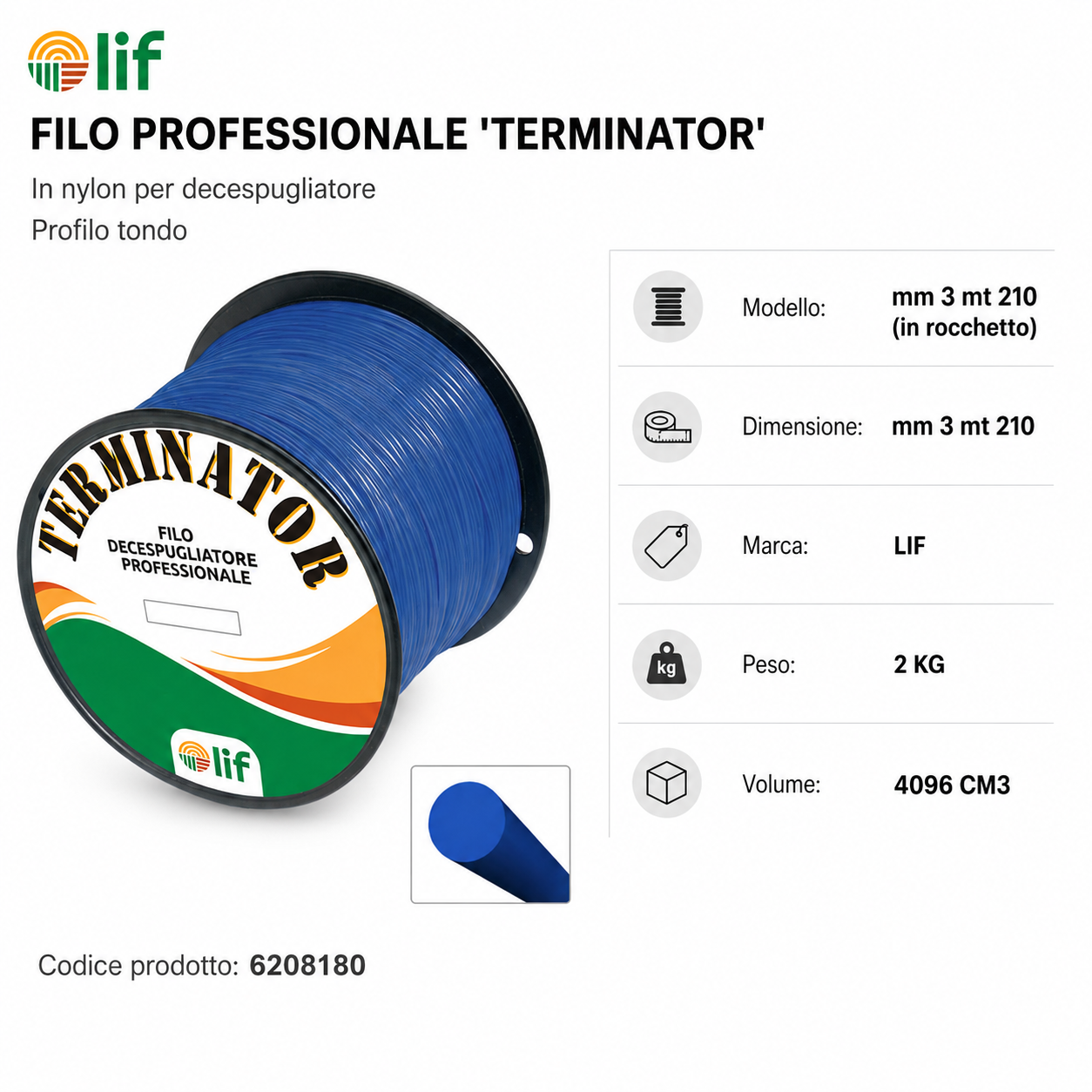 FILO DECESPUGLIATORE LIF TERMINATOR TONDO E QUADRO – Nylon Professionale (Varie Misure)