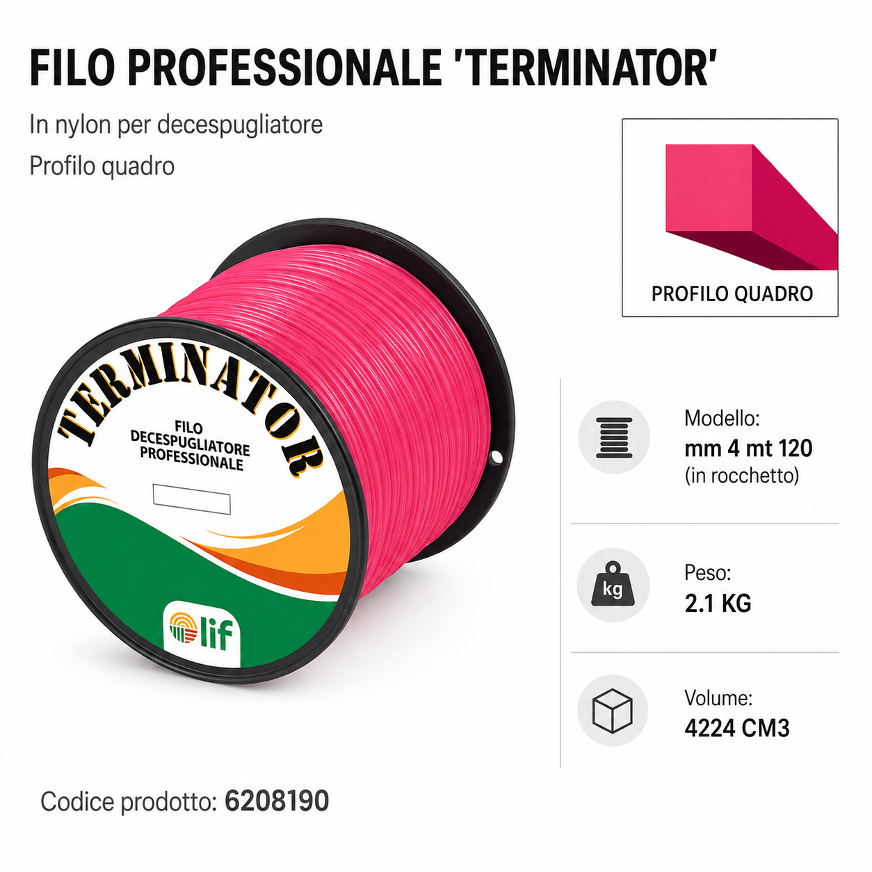 FILO DECESPUGLIATORE LIF TERMINATOR TONDO E QUADRO – Nylon Professionale (Varie Misure)