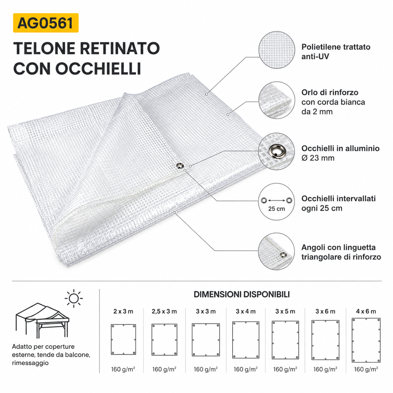 TELO RETINATO PER COPERTURA ANTI-UV