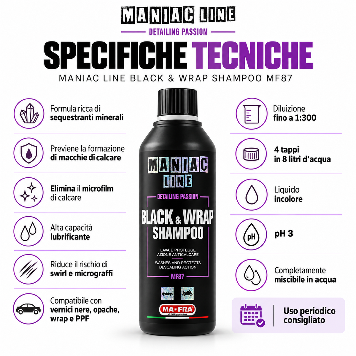 Black & Wrap Shampoo professionale 2 in 1 auto nere - MA-FRA Maniac Line