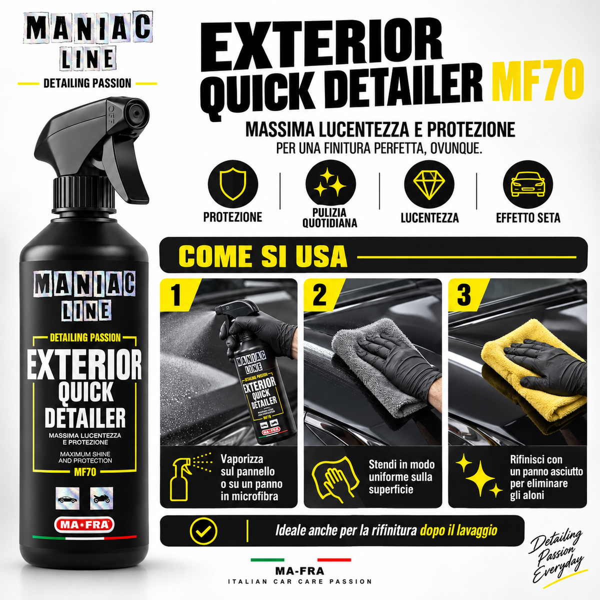 Exterior Quick Detailer  pulitore a secco 3 in 1 - MA-FRA Maniac Line