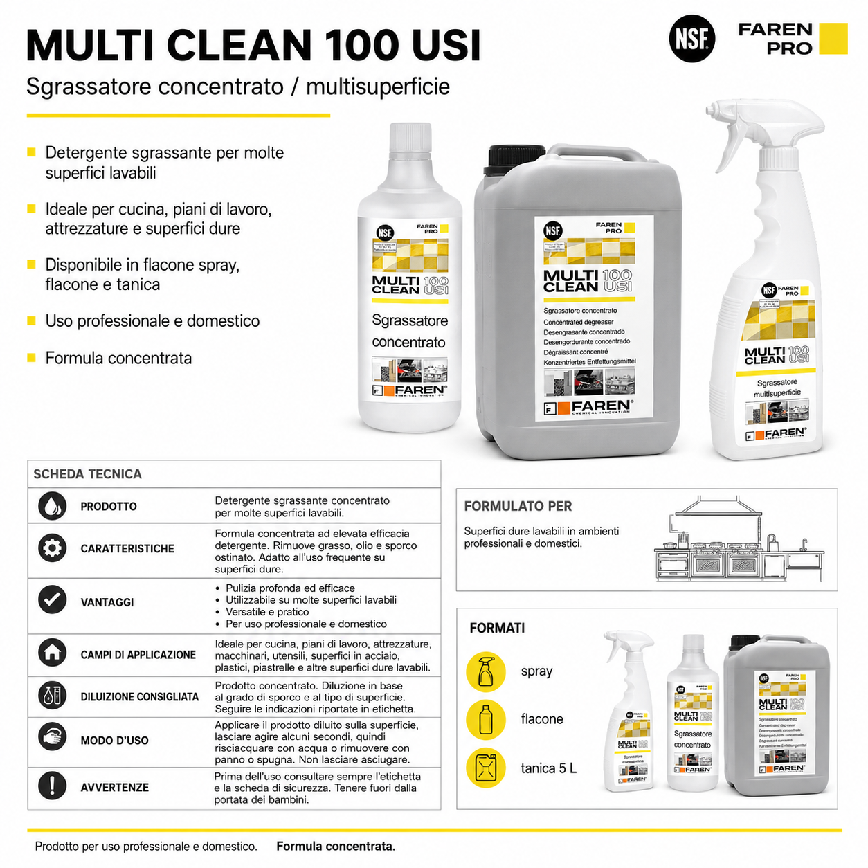 Faren Multiclean 100 Usi - Sgrassatore concentrato