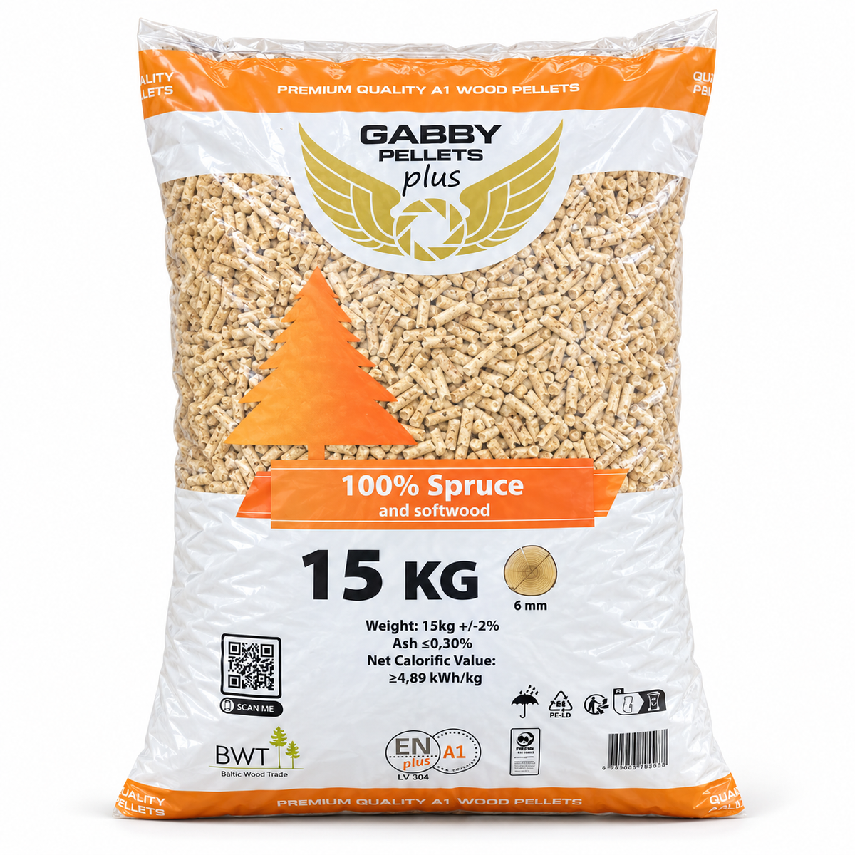 Pellet Gabby Plus 100% abete ENplus A1 - Sacco 15 kg