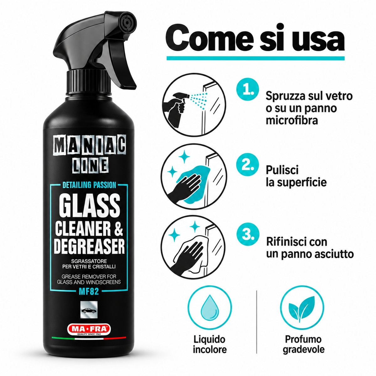 Glass Cleaner & Degreaser sgrassatore per vetri e cristalli auto - MA-FRA Maniac Line