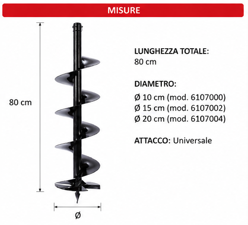 Punta elicoidale per trivella a motore - 3 varianti - LIF