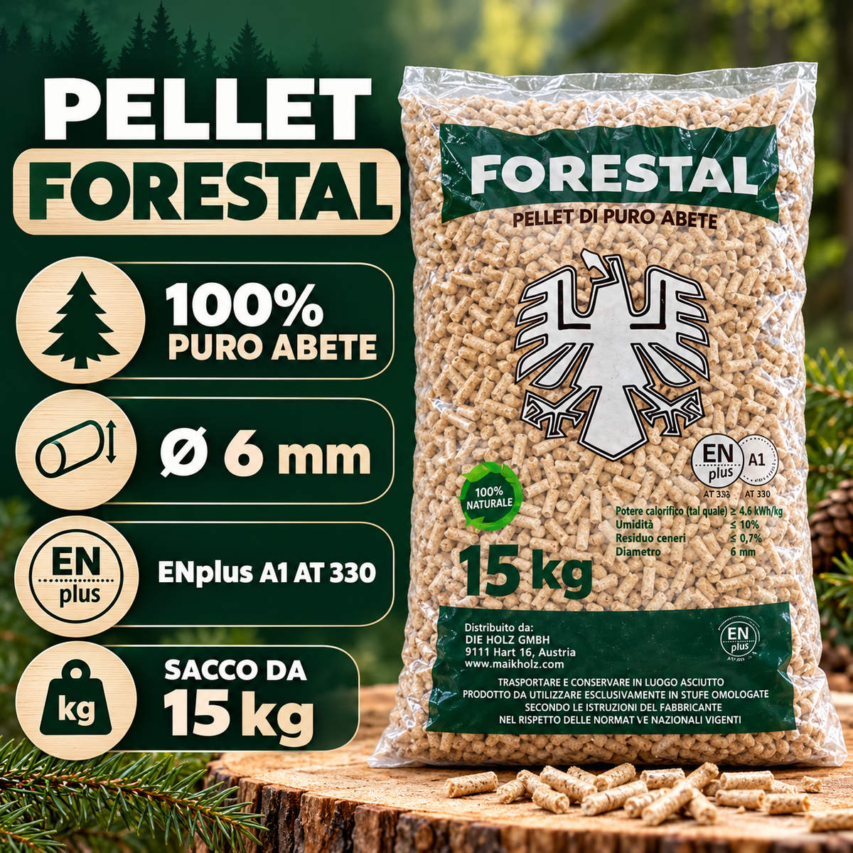 Pellet Forestal 100% abete ENplus A1 - Sacco 15 kg