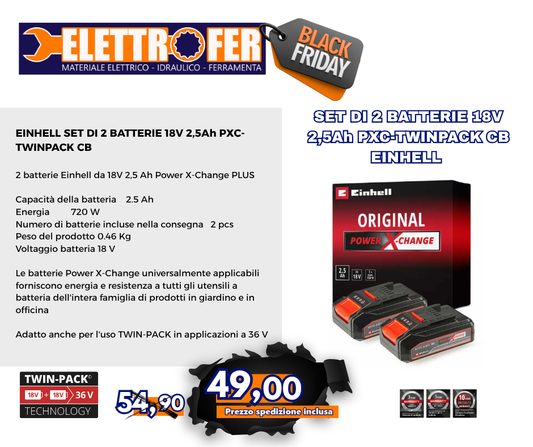 EINHELL SET DI 2 Batterie 18V 2,5Ah PXC-Twinpack CB Black Friday