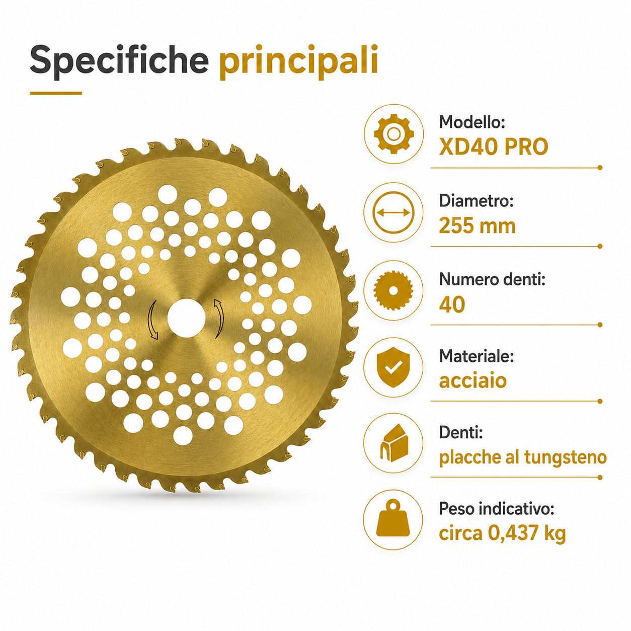 DISCHI PER DECESPUGLIATORE LIF XD – 255 mm con Denti al Tungsteno - ELETTROFER