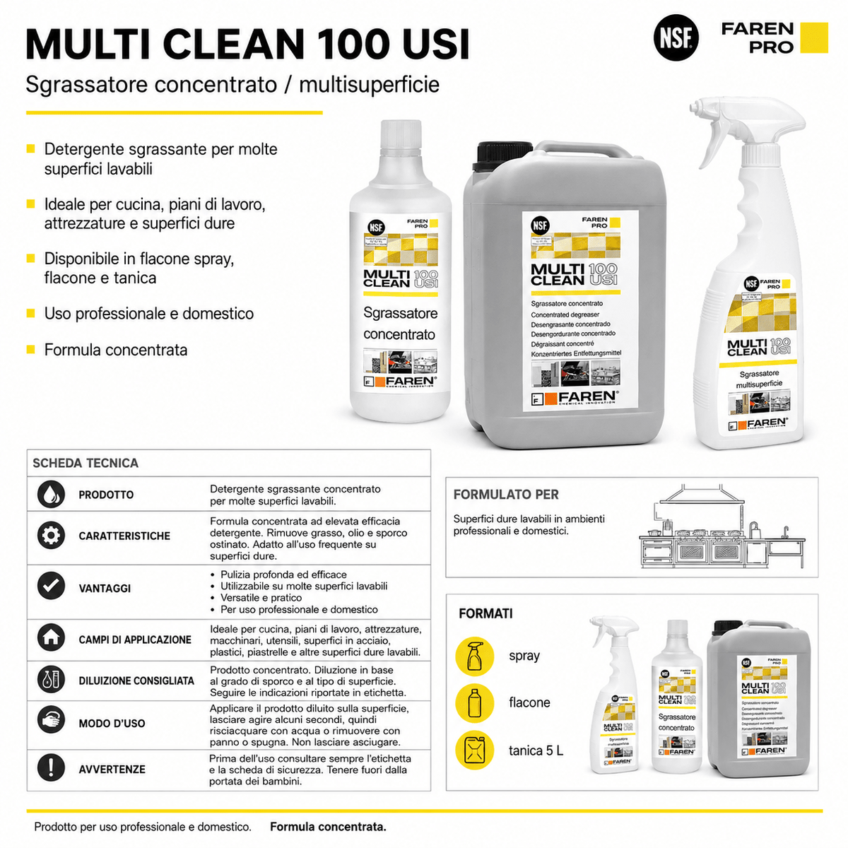 Faren Multiclean 100 Usi - Sgrassatore concentrato - ELETTROFER