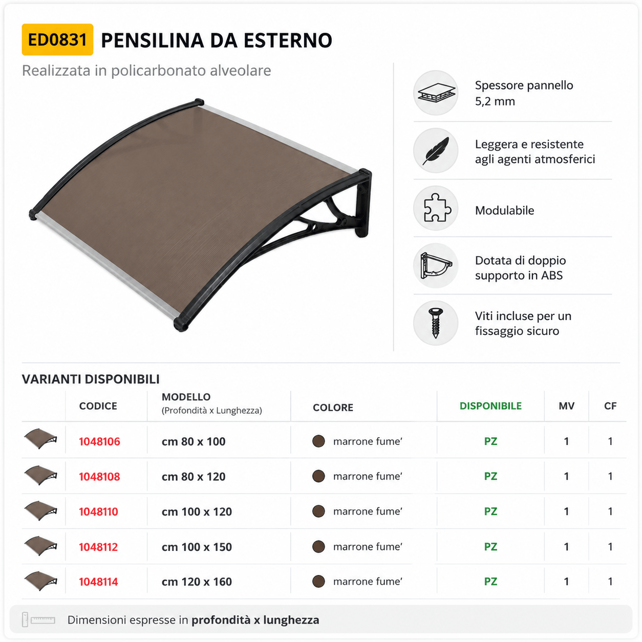 PENSILINA DA ESTERNO ALVEOLATA FUMÈ - SPESSORE 5,2 MM - ELETTROFER