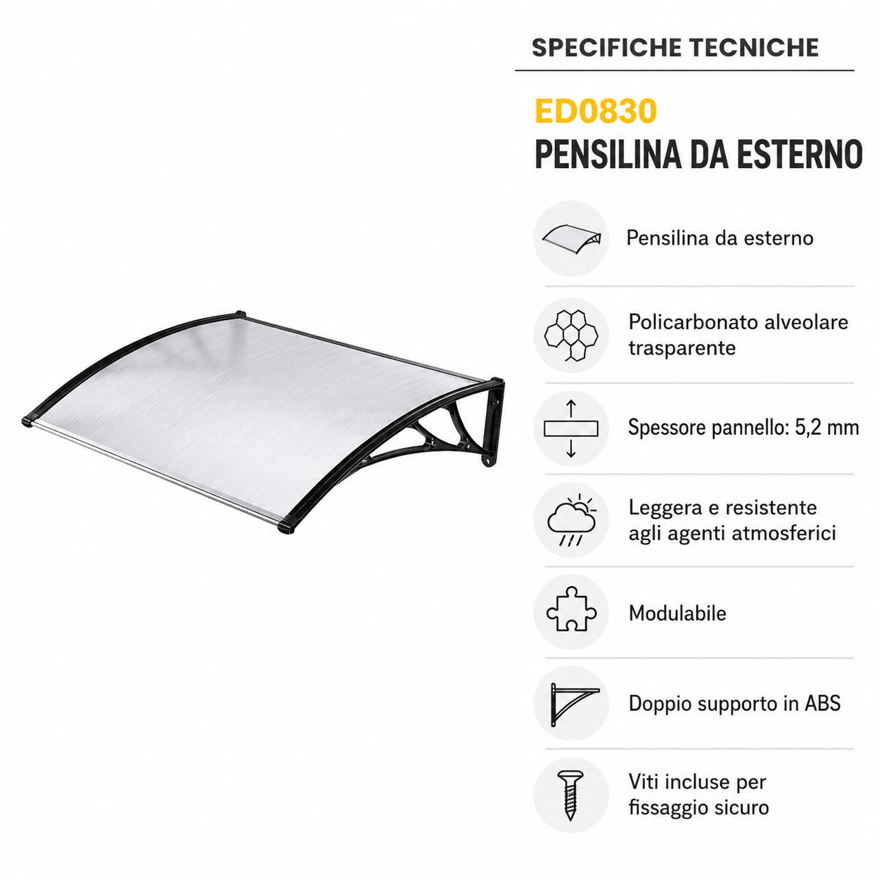 PENSILINA DA ESTERNO ALVEOLATA TRASPARENTE - SPESSORE 5,2 MM - ELETTROFER