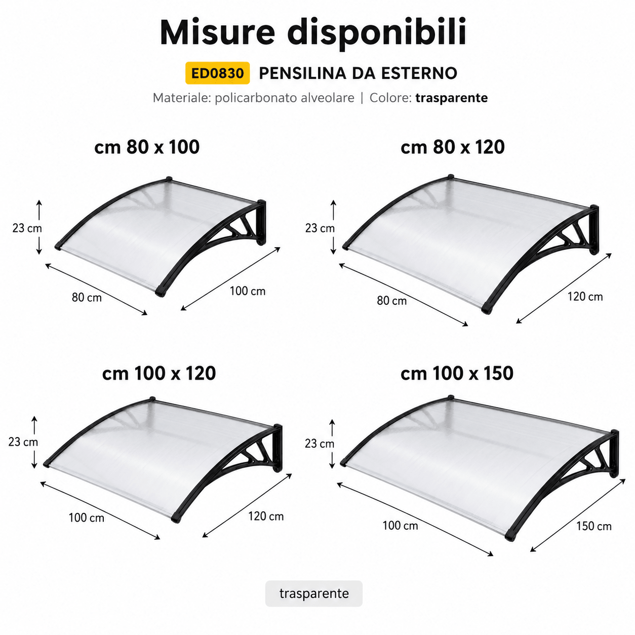 PENSILINA DA ESTERNO ALVEOLATA TRASPARENTE - SPESSORE 5,2 MM - ELETTROFER