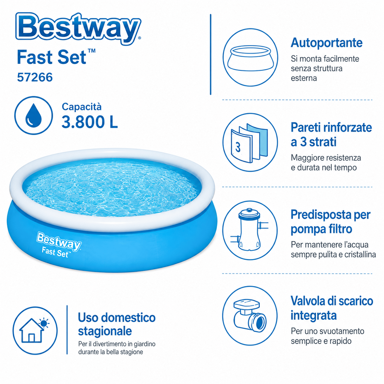 Piscina fuori terra Bestway Fast Set Ø 305 cmx 76h - ELETTROFER