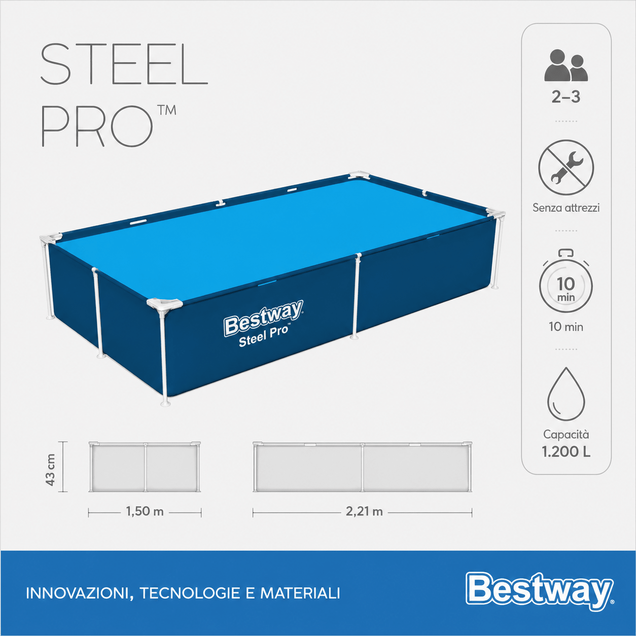 piscina fuori terra Bestway Steel Pro 221 x 150 x 43 cm - ELETTROFER