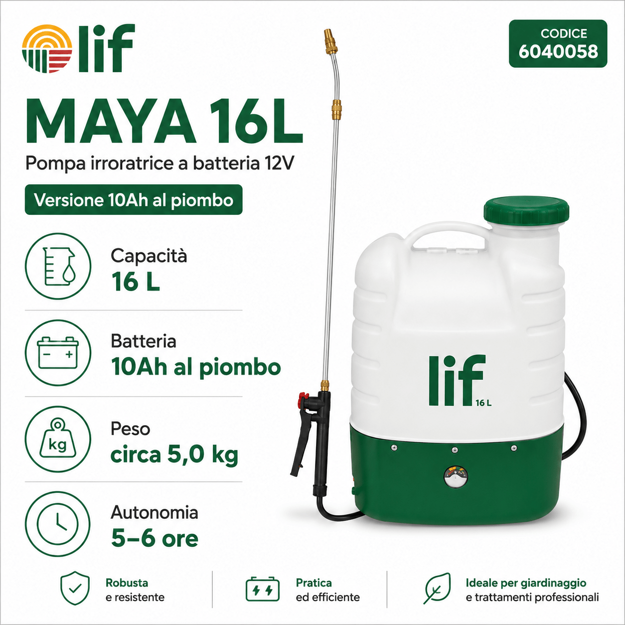 Pompa Irroratrice a Batteria 16L MAYA LIF | Zaino Agricolo 12V - ELETTROFER