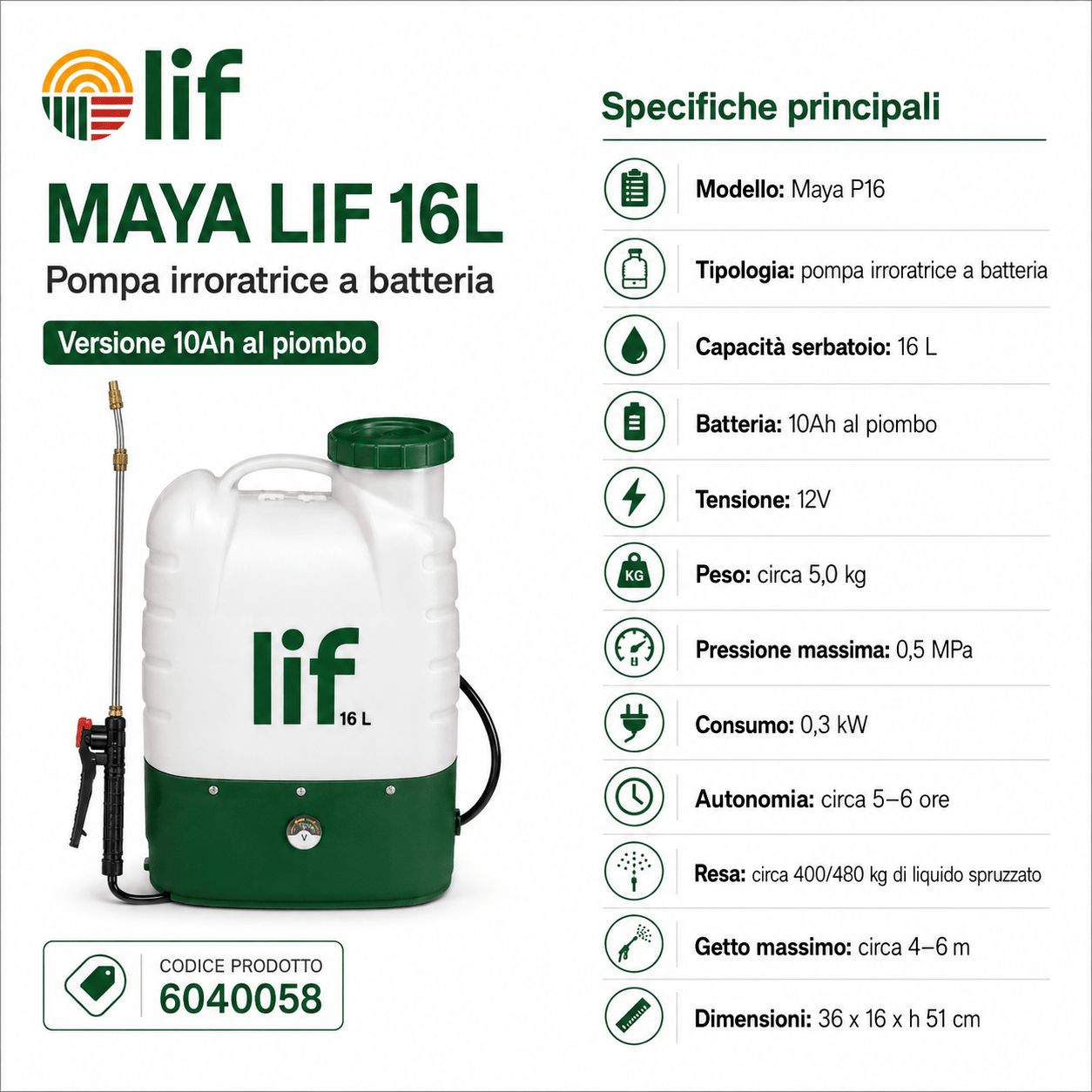 Pompa Irroratrice a Batteria 16L MAYA LIF | Zaino Agricolo 12V - ELETTROFER