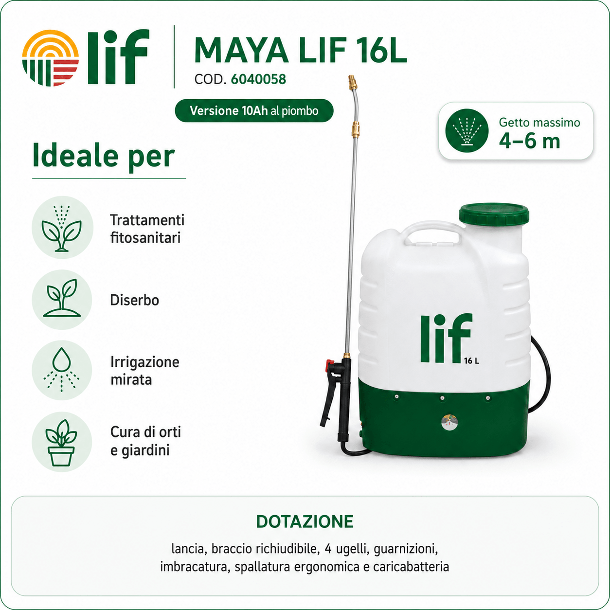 Pompa Irroratrice a Batteria 16L MAYA LIF | Zaino Agricolo 12V - ELETTROFER