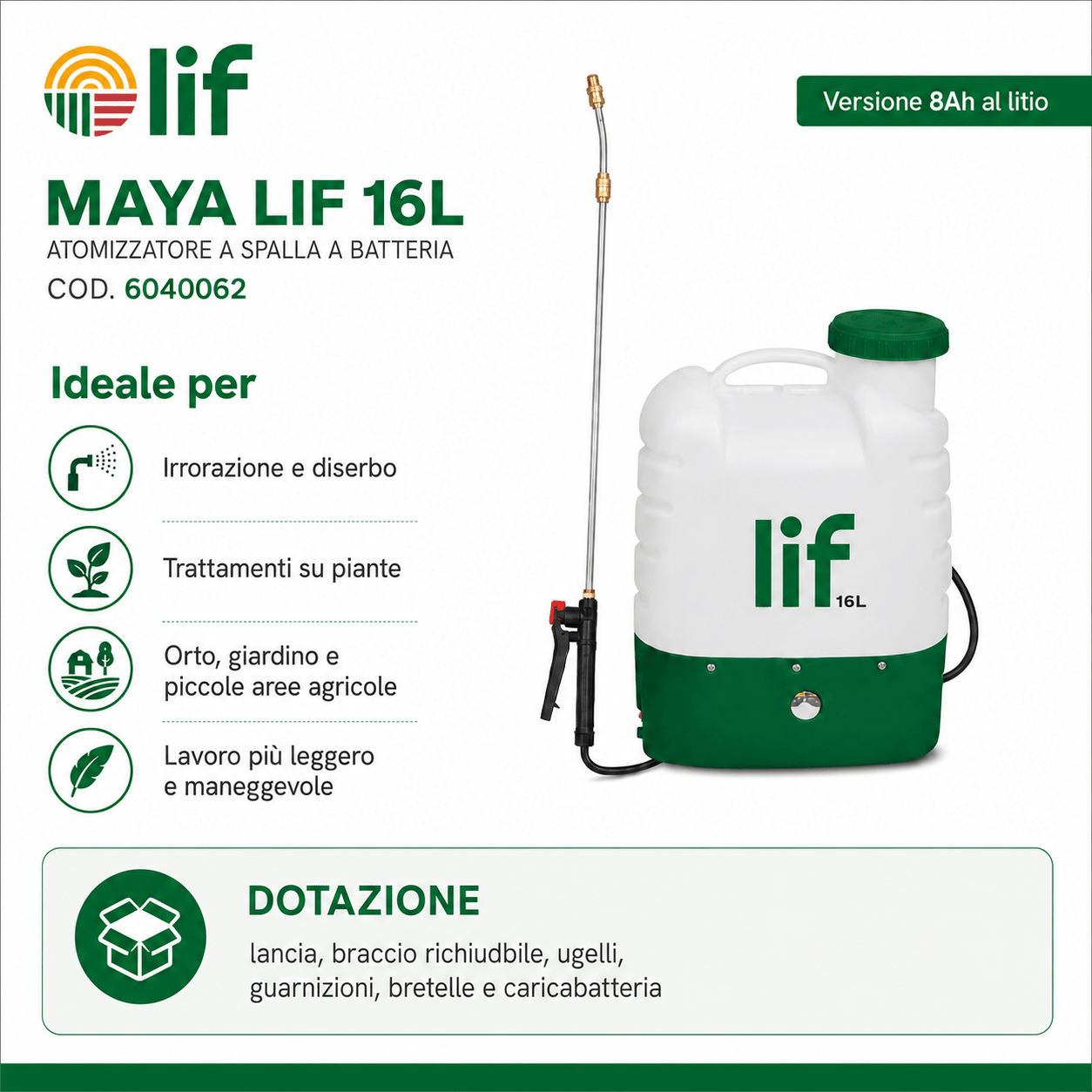 Pompa Irroratrice a Batteria 16L MAYA LIF | Zaino Agricolo 12V - ELETTROFER