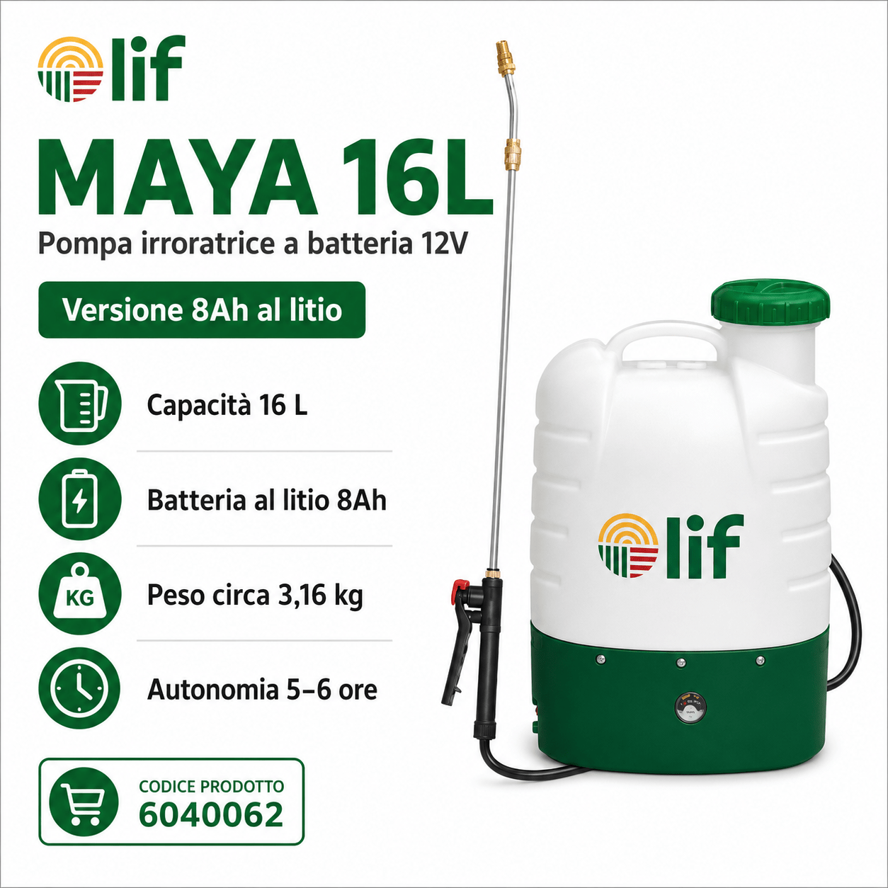 Pompa Irroratrice a Batteria 16L MAYA LIF | Zaino Agricolo 12V - ELETTROFER