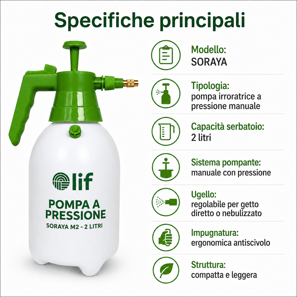 Pompa Irroratrice a Pressione 2L SORAYA LIF | Spruzzatore per Giardino e Diserbo - ELETTROFER
