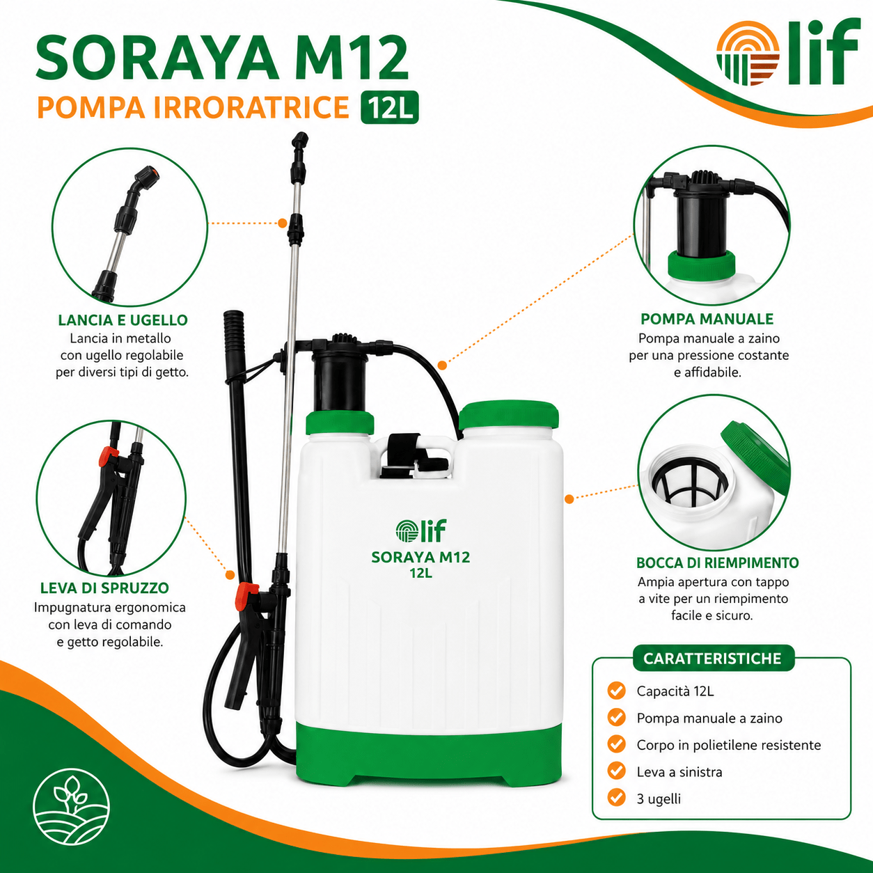 Pompa irroratrice a pressione SORAYA LIF 12L / 16L - ELETTROFER