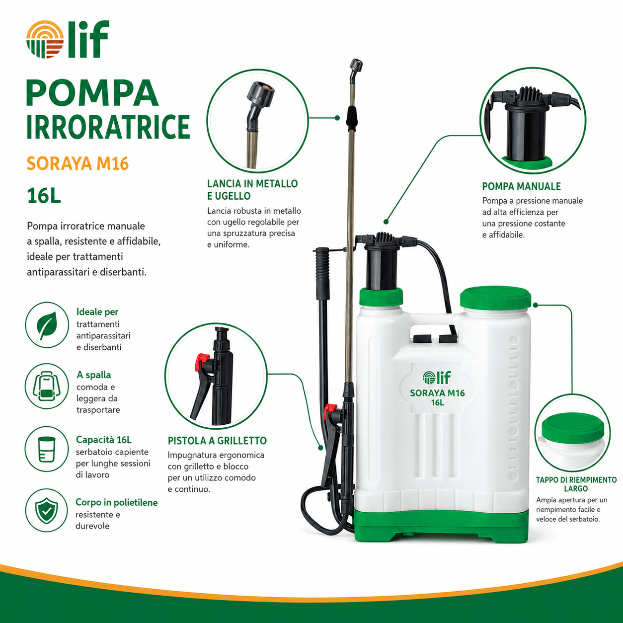 Pompa irroratrice a pressione SORAYA LIF 12L / 16L - ELETTROFER