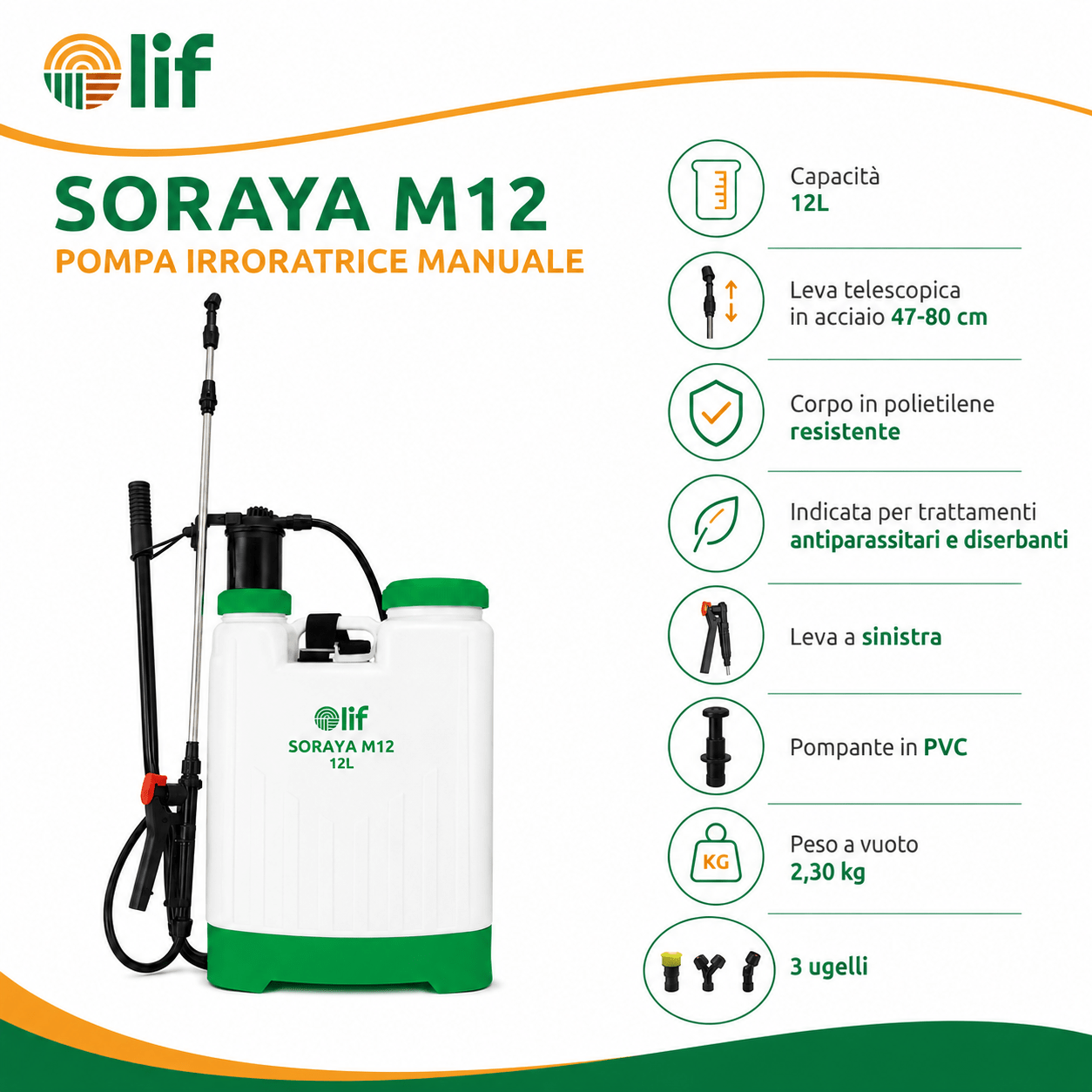 Pompa irroratrice a pressione SORAYA LIF 12L / 16L - ELETTROFER