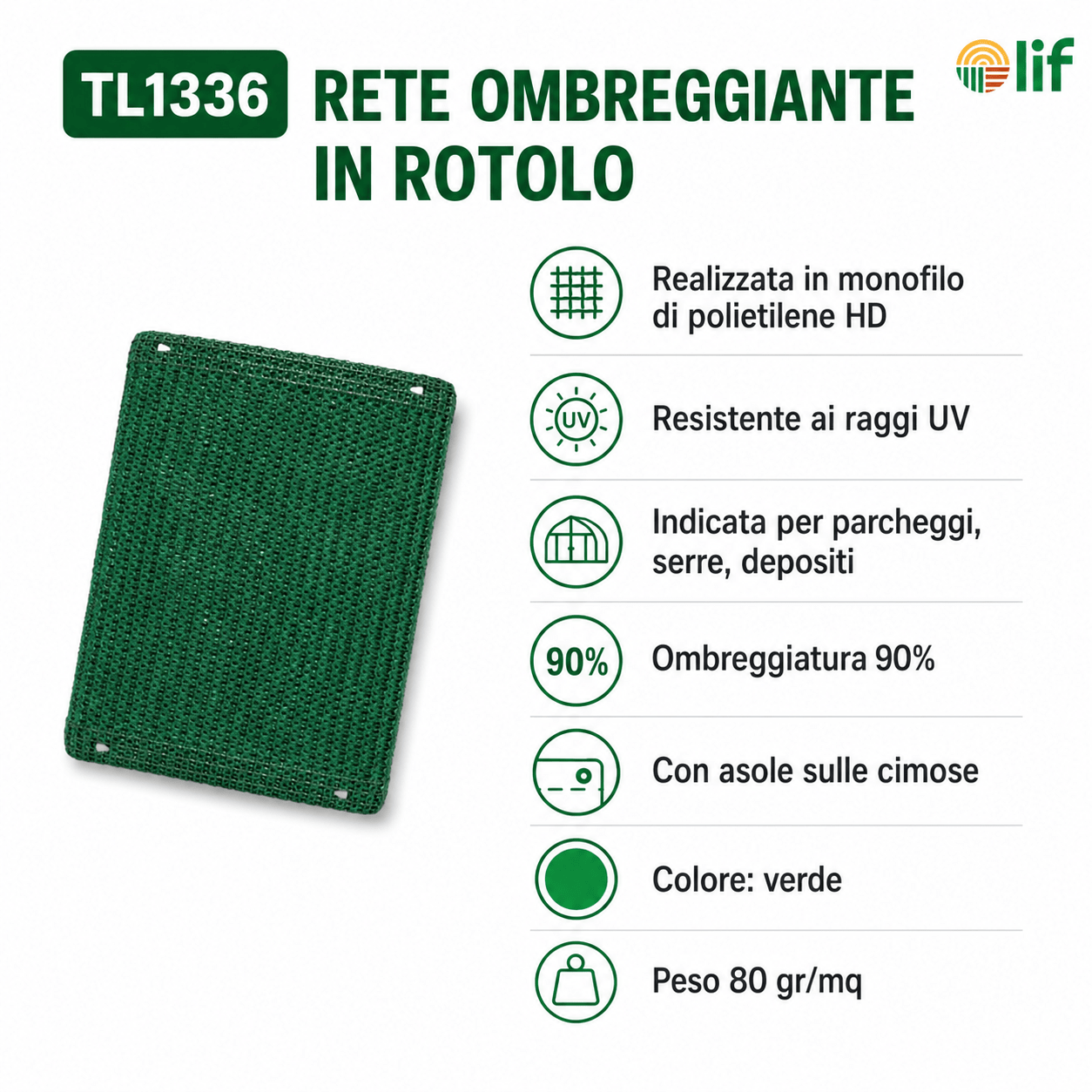 RETE OMBREGGIANTE IN ROTOLO OMBREGGIATURA 90% - LIF - ELETTROFER