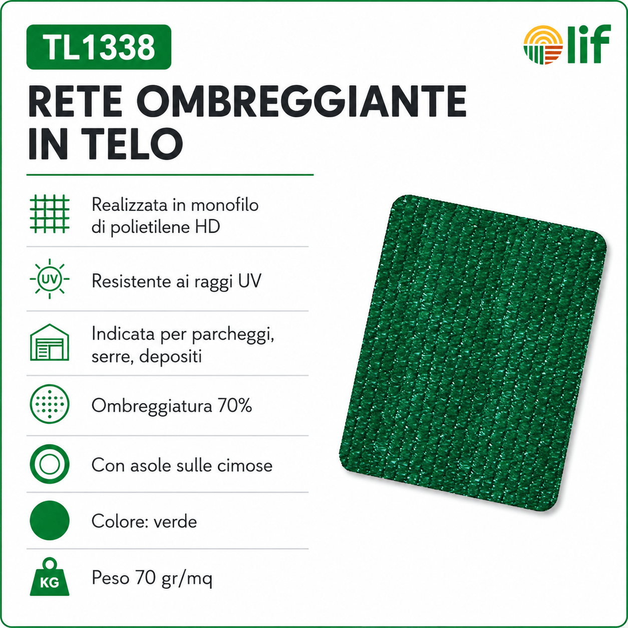 RETE OMBREGGIANTE IN TELO OMBREGGIATURA 70% -LIF - ELETTROFER