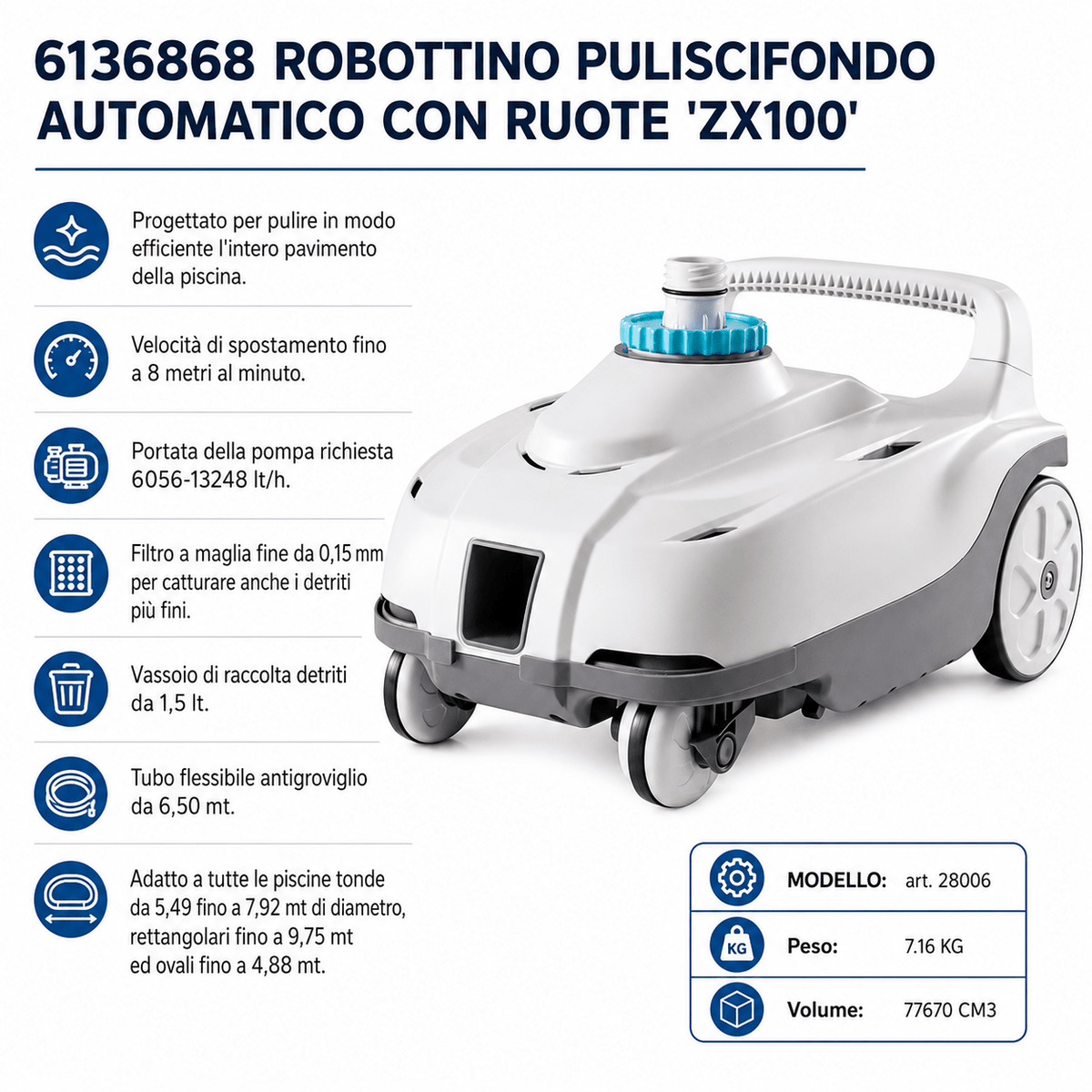 Robottino puliscifondo automatico con ruote ZX100 - INTEX - ELETTROFER