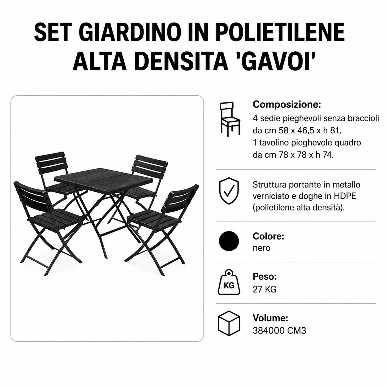 Set Tavolino e sedie da giardino - ELETTROFER