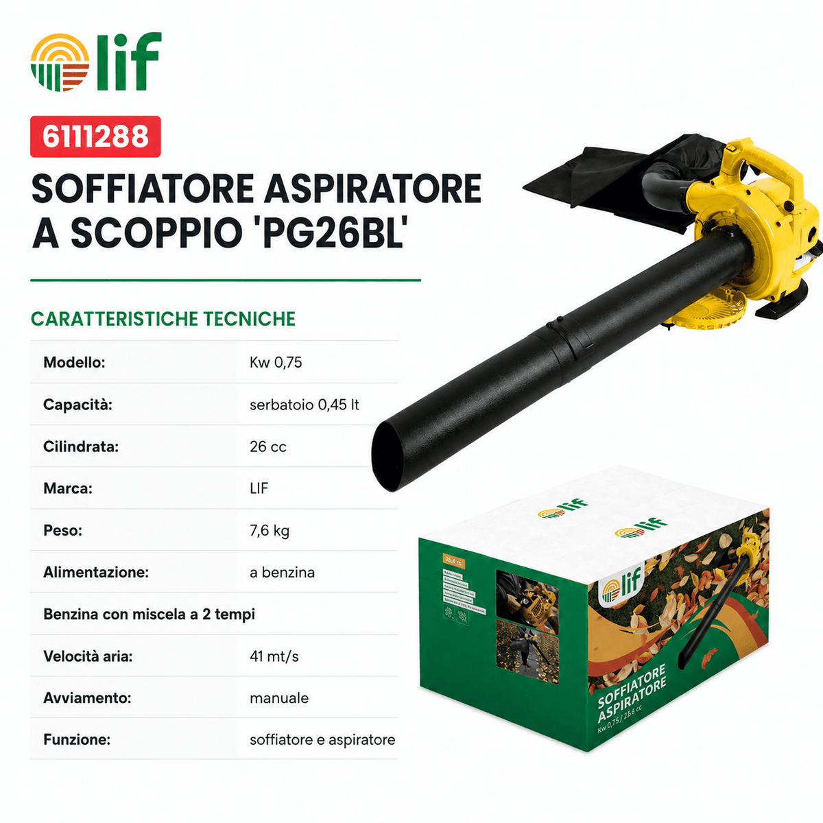 SOFFIATORE ASPIRATORE A SCOPPIO LIF PG26BL – 26 cc / 0,75 kW - ELETTROFER
